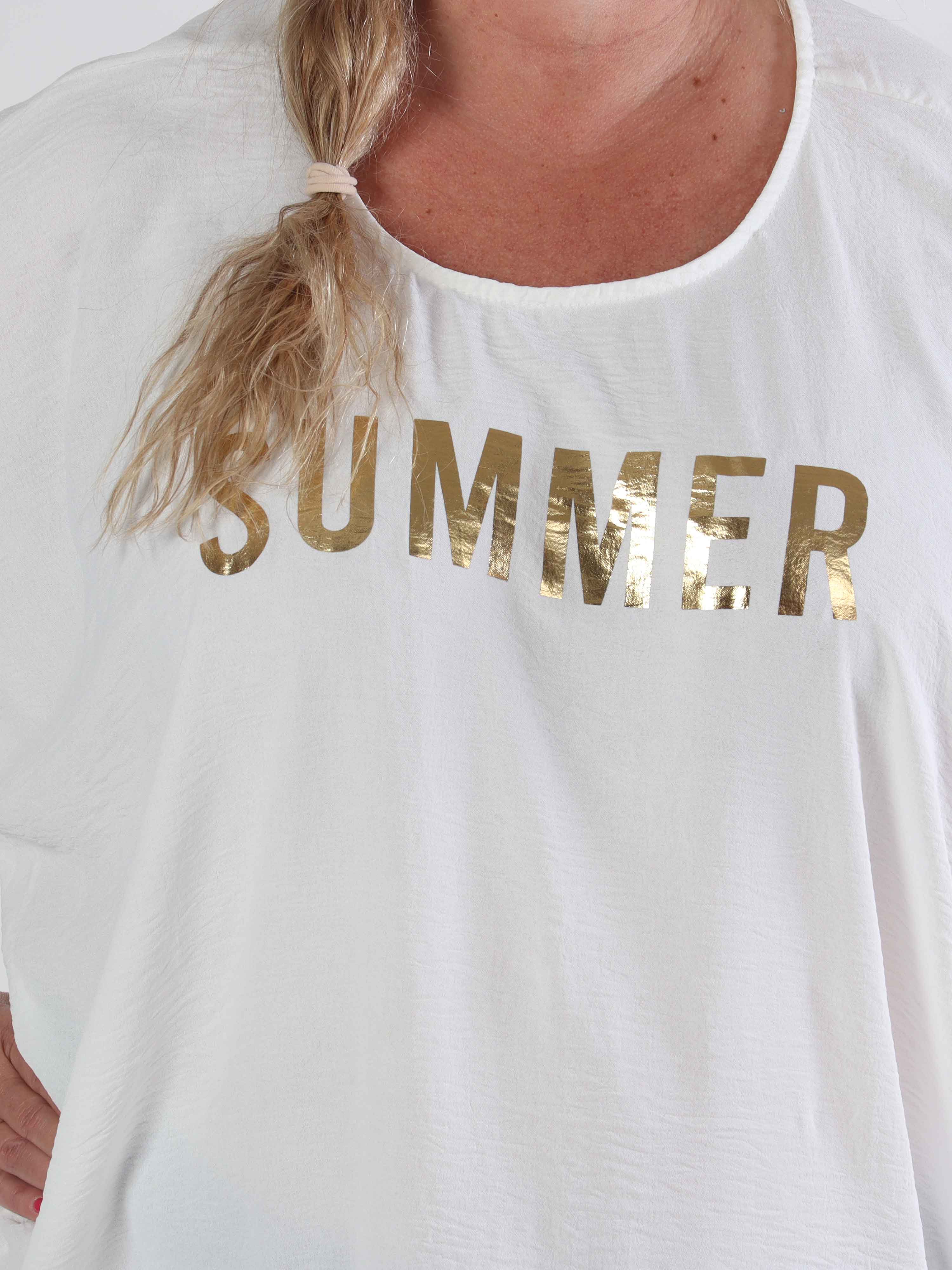 Bine - Sød plus size kjole i løs pasform med guld print på brystet